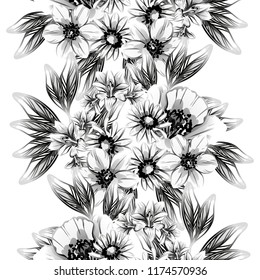 Abstract seamless pattern with plants, herbs and flowers, colorful botanical illustration.