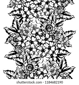 Abstract seamless pattern with plants, herbs and flowers, colorful botanical illustration.