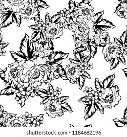 Abstract seamless pattern with plants, herbs and flowers, colorful botanical illustration.