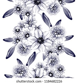 Abstract seamless pattern with plants, herbs and flowers, colorful botanical illustration.