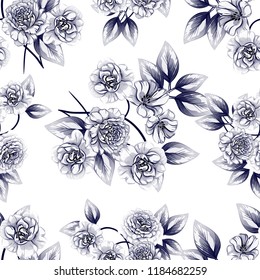 Abstract seamless pattern with plants, herbs and flowers, colorful botanical illustration.
