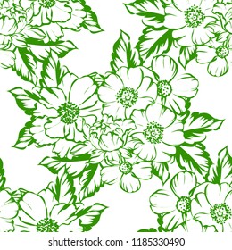 Abstract seamless pattern with plants, herbs and flowers, botanical illustration.