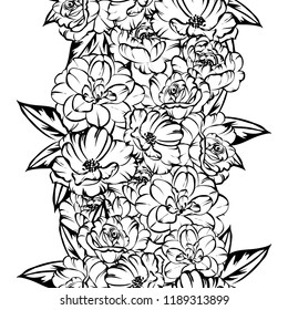 Abstract seamless pattern with plants, herbs and flowers, colorful botanical illustration.