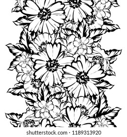 Abstract seamless pattern with plants, herbs and flowers, colorful botanical illustration.