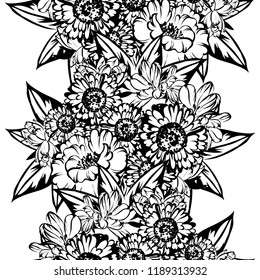Abstract seamless pattern with plants, herbs and flowers, colorful botanical illustration.