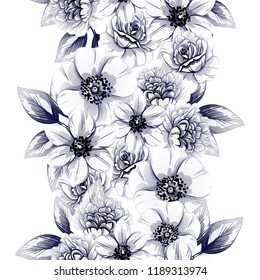 Abstract seamless pattern with plants, herbs and flowers, colorful botanical illustration.