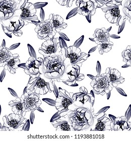 Abstract seamless pattern with plants, herbs and flowers, colorful botanical illustration.