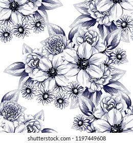 Abstract seamless pattern with plants, herbs and flowers, colorful botanical illustration.