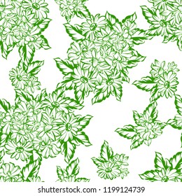 Abstract seamless pattern with plants, herbs and flowers, colorful botanical illustration.