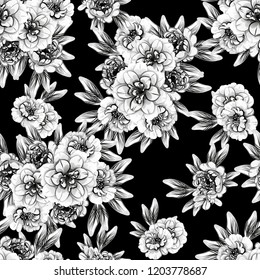 Abstract seamless pattern with plants, herbs and flowers, colorful botanical illustration.