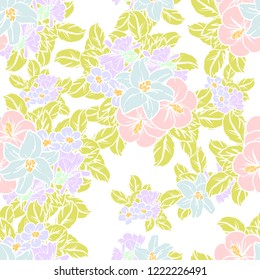 Abstract seamless pattern with plants, herbs and flowers