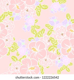 Abstract seamless pattern with plants, herbs and flowers