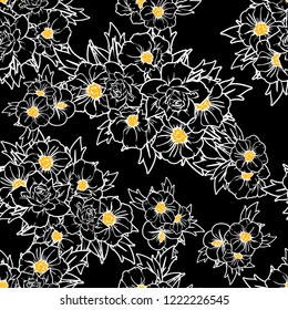 Abstract seamless pattern with plants, herbs and flowers