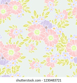 Abstract seamless pattern with plants, herbs and flowers