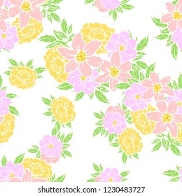 Abstract seamless pattern with plants, herbs and flowers