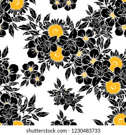 Abstract seamless pattern with plants, herbs and flowers