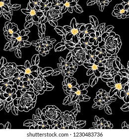 Abstract seamless pattern with plants, herbs and flowers