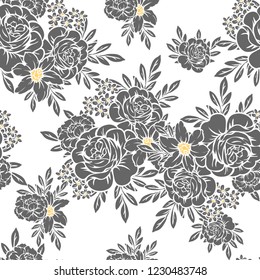 Abstract seamless pattern with plants, herbs and flowers