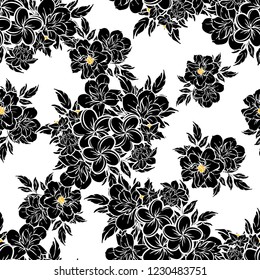 Abstract seamless pattern with plants, herbs and flowers