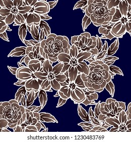 Abstract seamless pattern with plants, herbs and flowers