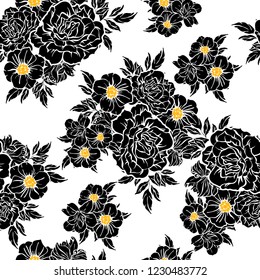 Abstract seamless pattern with plants, herbs and flowers