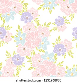 Abstract seamless pattern with plants, herbs and flowers