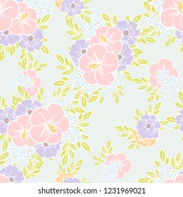 Abstract seamless pattern with plants, herbs and flowers
