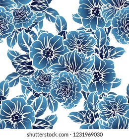 Abstract seamless pattern with plants, herbs and flowers