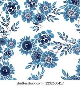 Abstract seamless pattern with plants, herbs and flowers