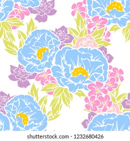 Abstract seamless pattern with plants, herbs and flowers