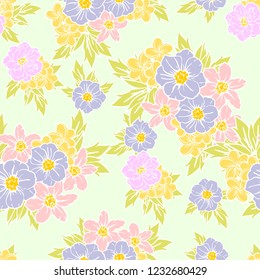 Abstract seamless pattern with plants, herbs and flowers