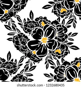 Abstract seamless pattern with plants, herbs and flowers