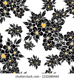 Abstract seamless pattern with plants, herbs and flowers