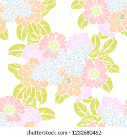 Abstract seamless pattern with plants, herbs and flowers