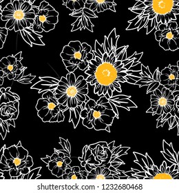Abstract seamless pattern with plants, herbs and flowers