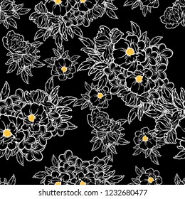 Abstract seamless pattern with plants, herbs and flowers