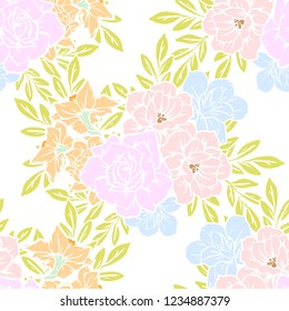 Abstract seamless pattern with plants, herbs and flowers