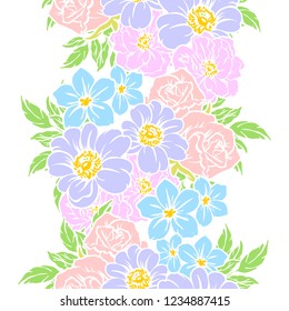 Abstract seamless pattern with plants, herbs and flowers