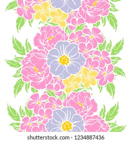 Abstract seamless pattern with plants, herbs and flowers