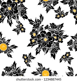 Abstract seamless pattern with plants, herbs and flowers