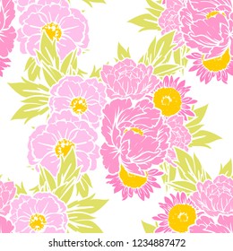 Abstract seamless pattern with plants, herbs and flowers