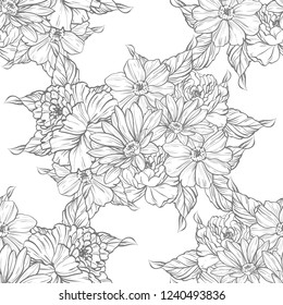 Abstract seamless pattern with plants, herbs and flowers