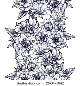Abstract seamless pattern with plants, herbs and flowers