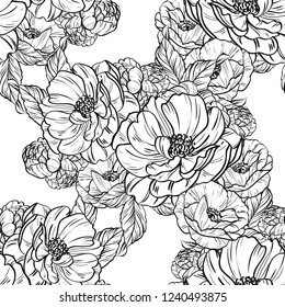 Abstract seamless pattern with plants, herbs and flowers