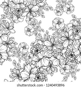 Abstract seamless pattern with plants, herbs and flowers