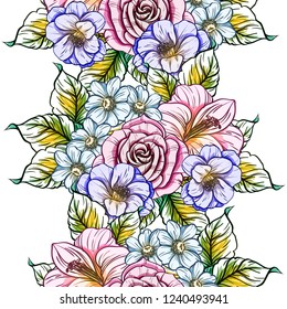 Abstract seamless pattern with plants, herbs and flowers