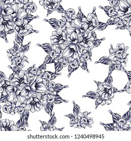 Abstract seamless pattern with plants, herbs and flowers