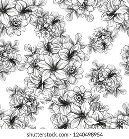 Abstract seamless pattern with plants, herbs and flowers