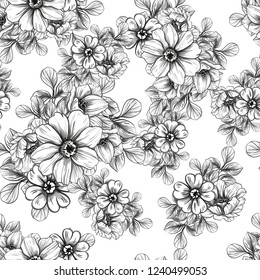 Abstract seamless pattern with plants, herbs and flowers