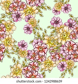 Abstract seamless pattern with plants, herbs and flowers